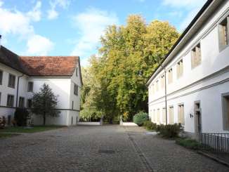 Courtyard paved with cobblestones from the Paradies Monastery Estate.