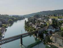 View from above of the Rhine and the railroad bridge near Schaffhausen.