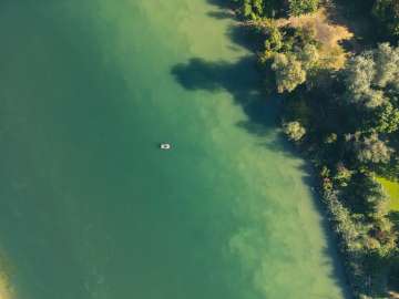 August, Drone, Flaach, From above, Rubber boat, Rhine, Summer