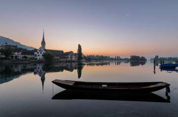 Rhine with Weidling and Stein am Rhein in the background during sunset