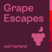 The text "Grape Escapes" is written in pink on a purple, square box.