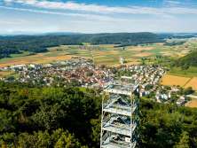 From an angular observation tower, you can look down on a village.