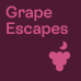 On a purple, square box, the text 'Grape Escapes' is written in pink.