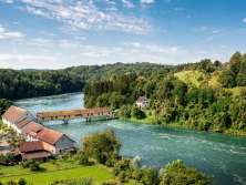Closed wooden bridge over the Rhine at Jestetten. The Rhine makes a bend here.