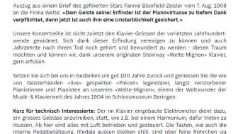 Brief description of the ‘Welte-Mignon’ reproduction piano © Museumsverein Beringen