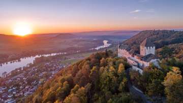 Hohenklingen Castle and Stein am Rhein at sunset