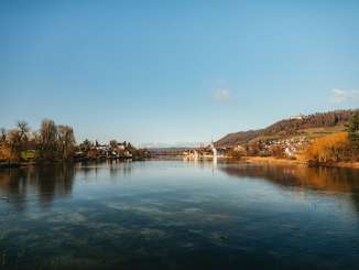 Stein am Rhein in January View from Untersee to the medieval town of Stein am Rhein and Hohenklingen Castle on the hill.